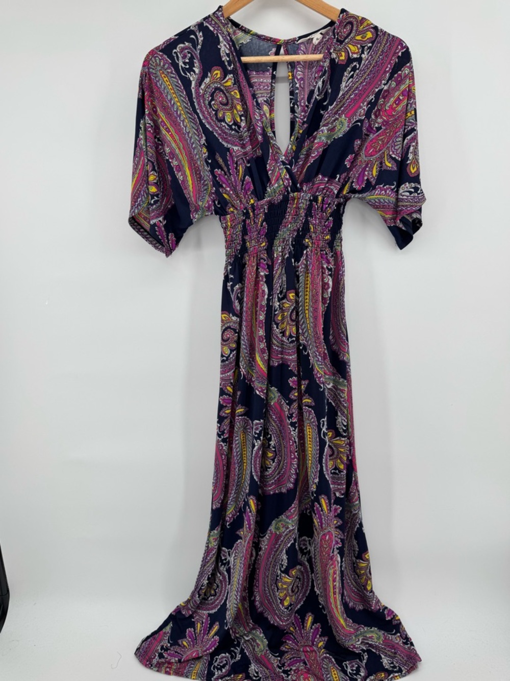 5th & Love Women's Navy Paisley Maxi Dress w Pink Yellow Accents Women's Sz Sm
